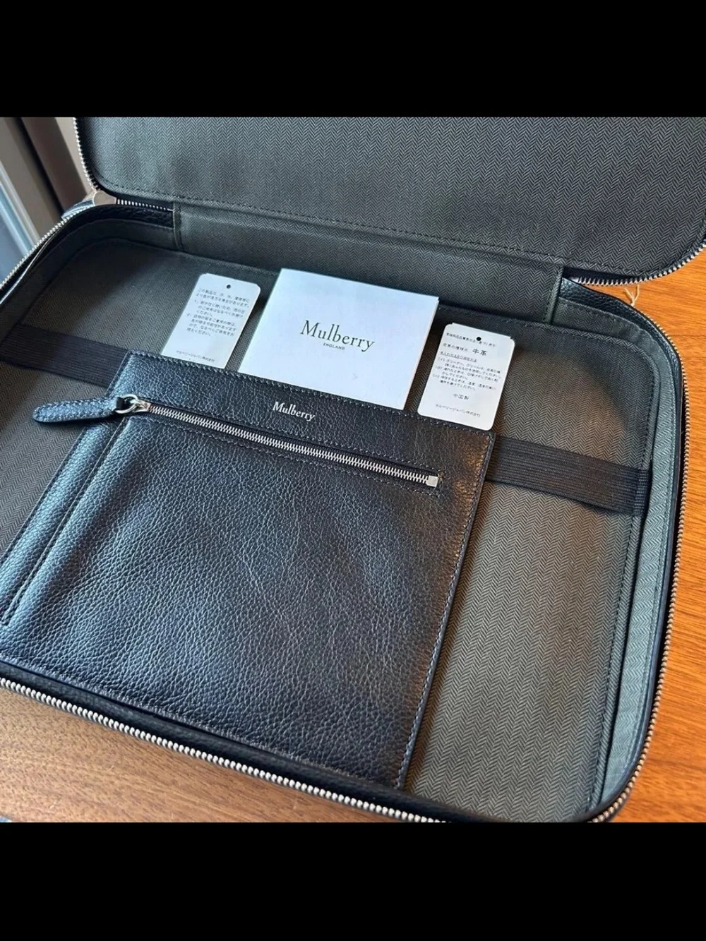 Mulberry Black Pebbled Leather Zip-Around Laptop Folio